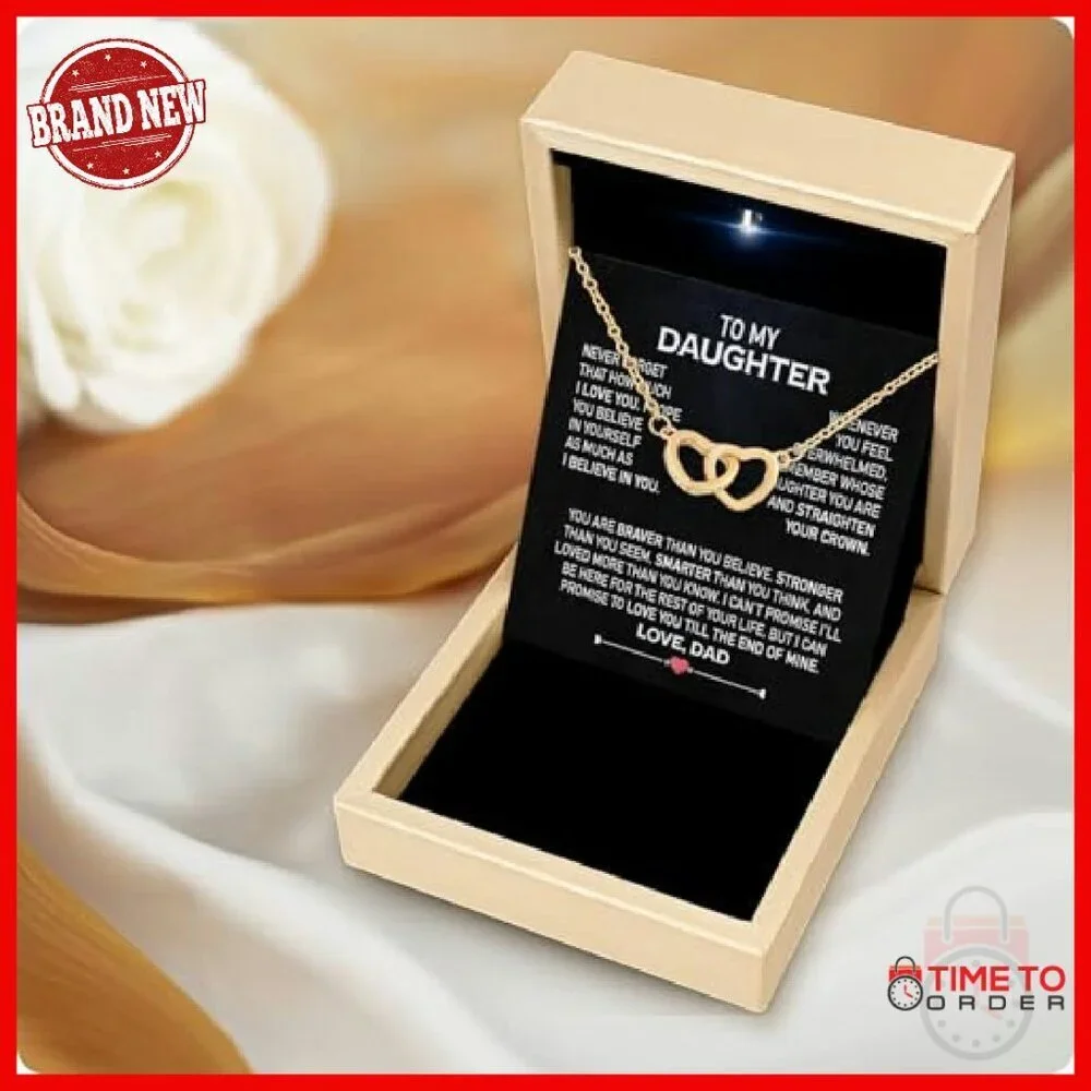 Adjustable Gold-Plated Daughter Necklace with Heartfelt Message Gift Box